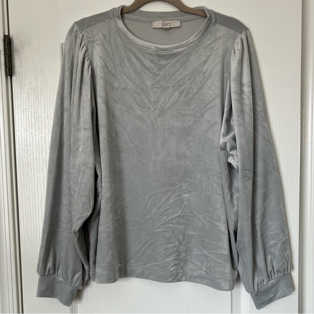 LOFT Light Blue Velvet Puffed Sleeve Top, XXL